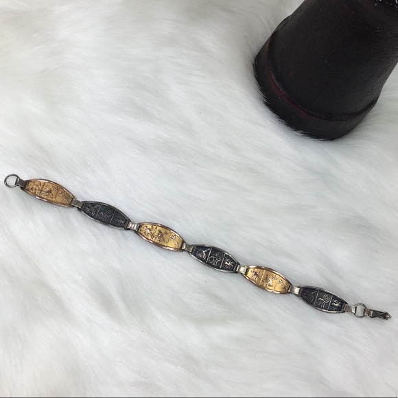 Egyptian Hieroglyphics Silver & Gold Bracelet - Picture 1 of 8
